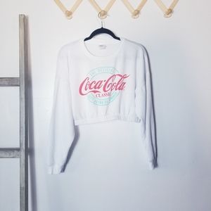 COCA COLA CROPPED WHITE SWEATSHIRT SIZE XL